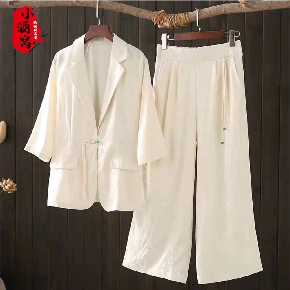 Elegant Cream Women's Blazer and Pantsuit set